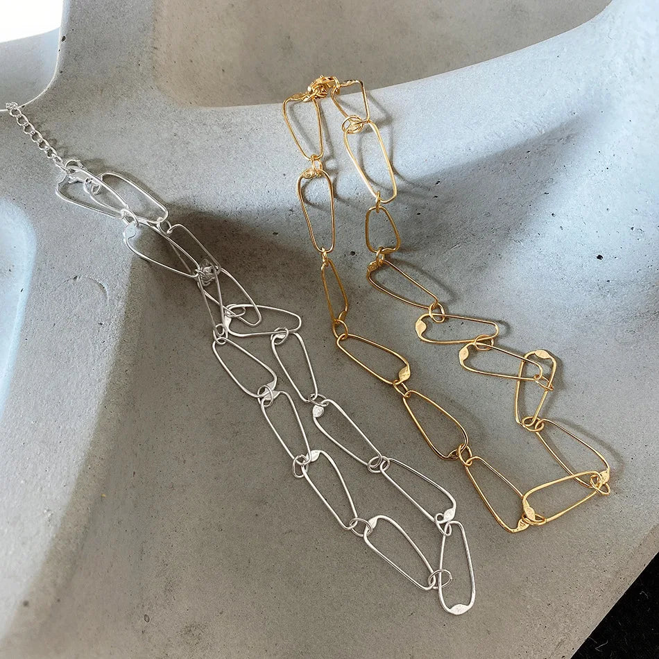 VIANRLA 925 Sterling Silver Circle Link Chain Necklace Gold Plated Choker Necklace