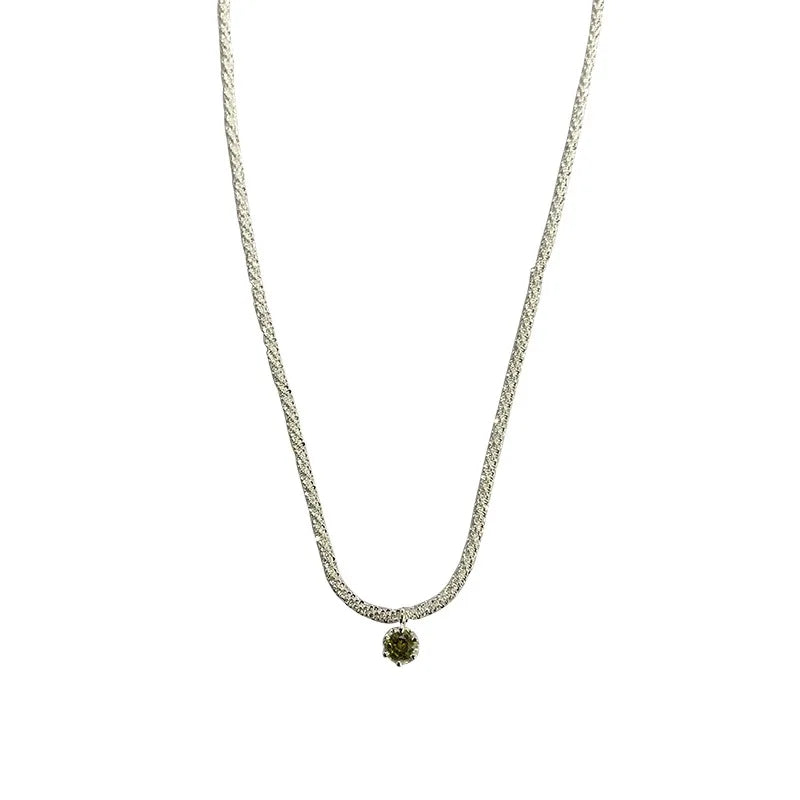 925 Sterling Silver Sparkling Clavicle Chain Choker Green Zircon Necklace for Women Jewelry 2022