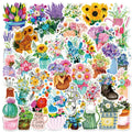 50pcs PVC Fresh Plant Flowers PVC Self Adhesive Stickers for Draw bar Box Guitar Water Bottle Cupboard Suitcase and Books