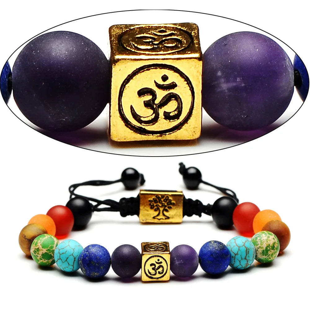 Natural Stone Agate Buddhist Beads Hand-Strung Gold Plated Yoga Energy Bracelet Women Factory Wholesale Charm Chain Jewelry