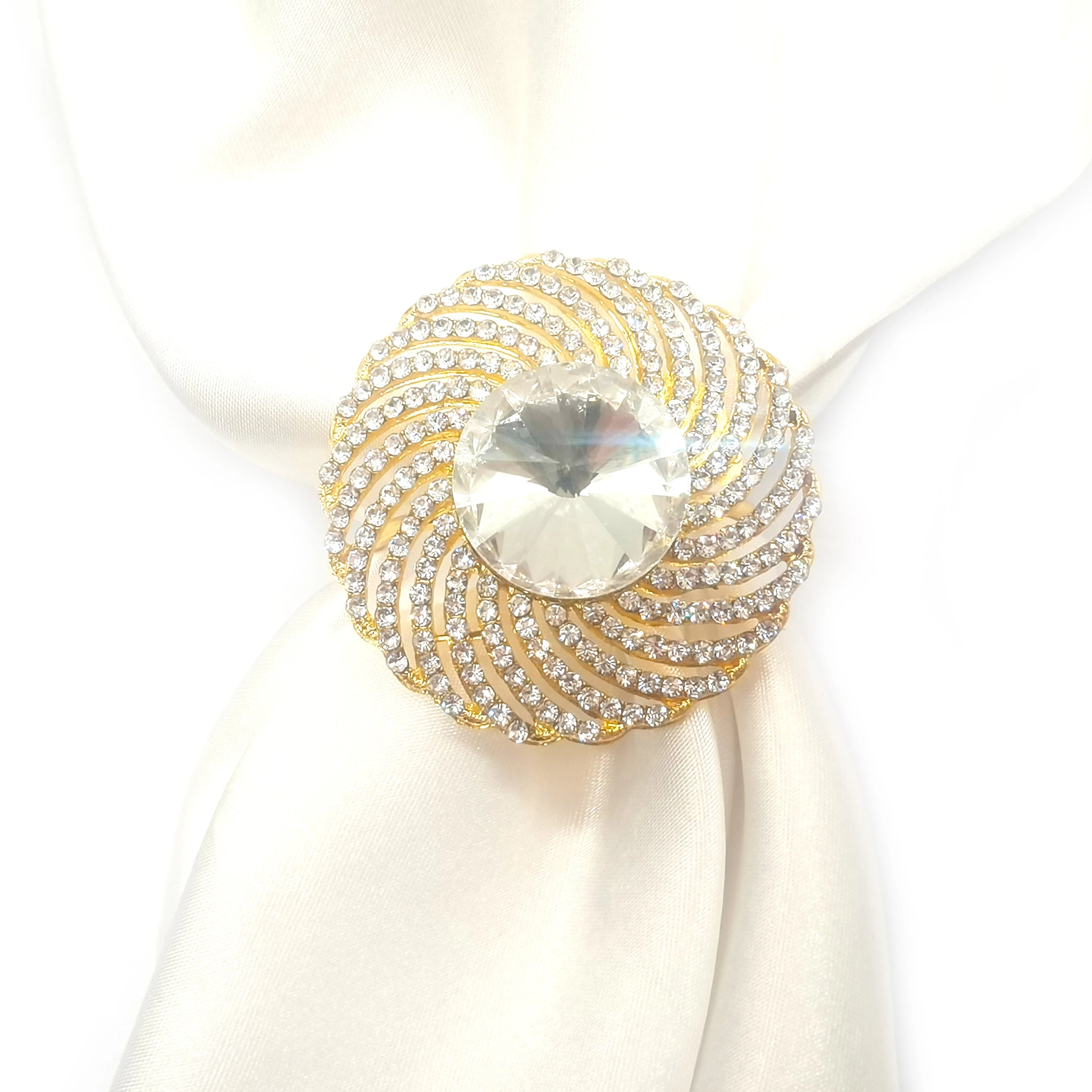 Round Swirl Shape Diamante Rhinestone Metal Napkin Ring for Parties and Weddings Table Decoration