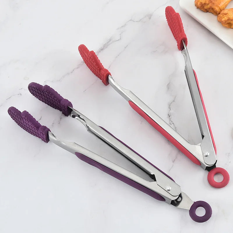 Silicone Food Tong Stainless Steel Kitchen Tongs Silicone Non-slip Cooking Clip Clamp BBQ Salad Tools Grill Kitchen Accessories