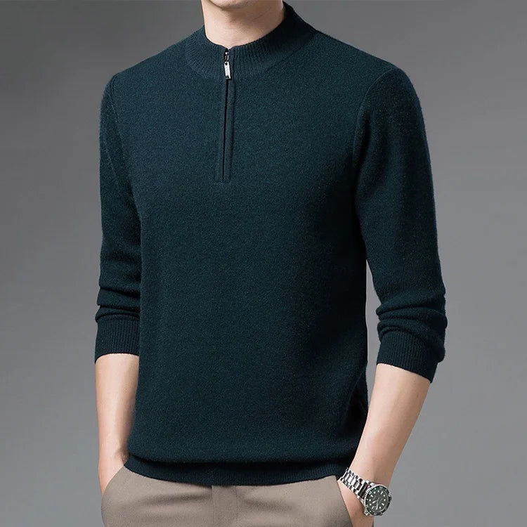 2024 New Design OEM & ODM Long Sleeve Half Turtleneck Viscose Nylon Comfortable Half Zipper Men Pullover Sweater