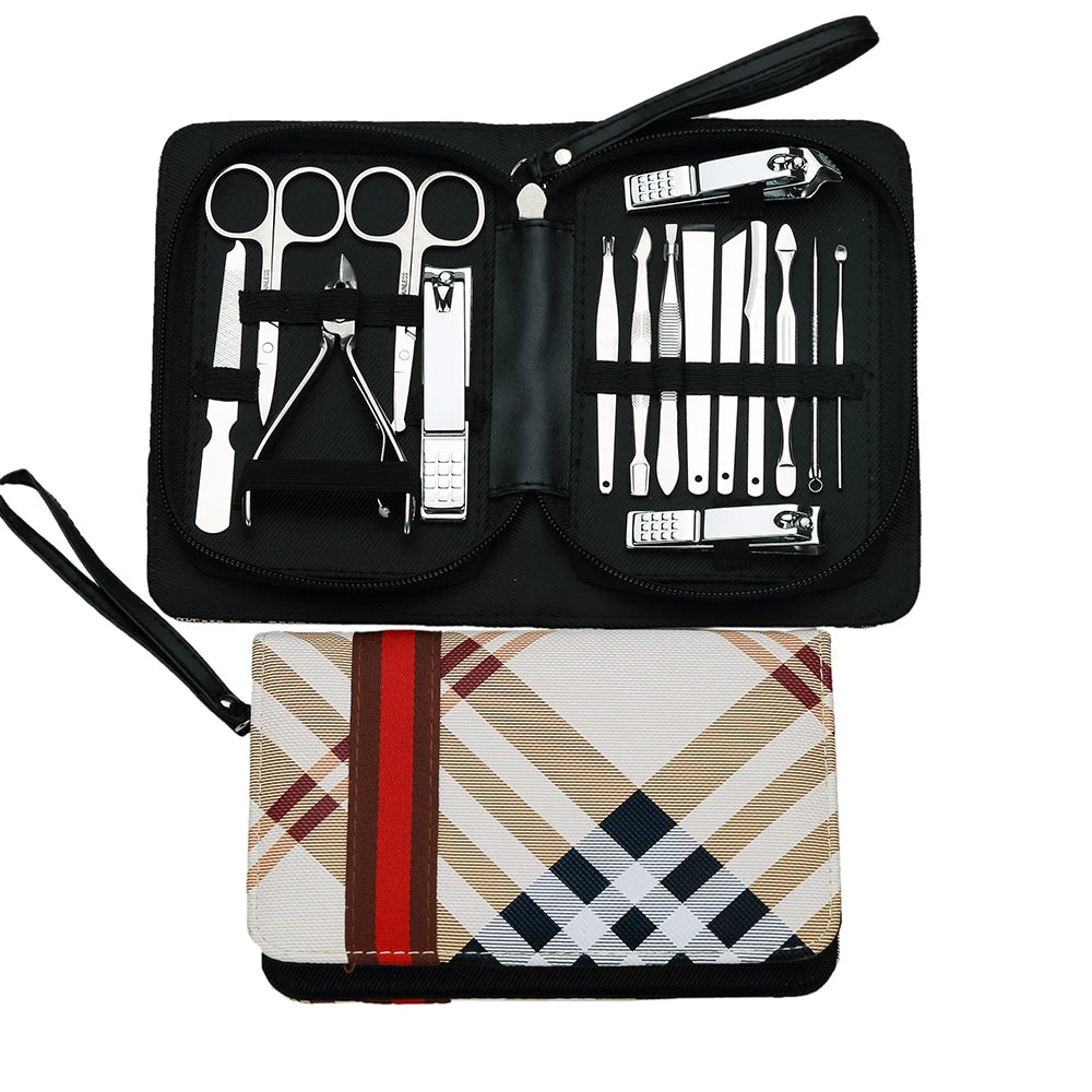 Professional 16pcs Manicure & Pedicure Set Practical Stainless Steel Nail Kit with Leather Travel Case for Women