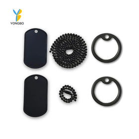 Black Double Nameplate 2 Dog Tags with Ball Chains and Tag Necklace Vacuum Plating Silencers