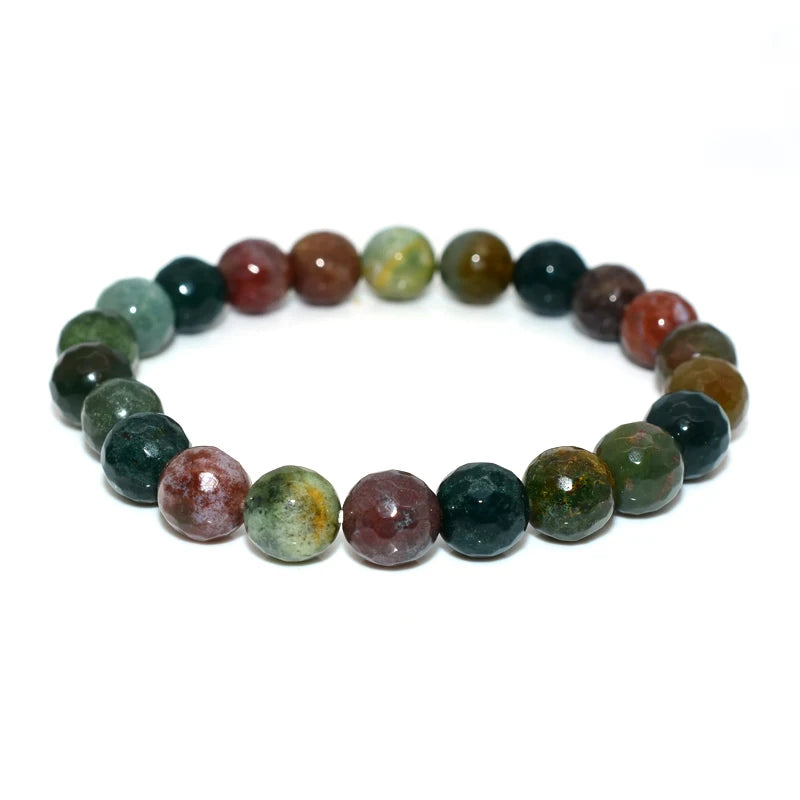 Vintage Natural Indian Agate Faceted Beaded Bangle Bracelet 6/8/10mm Fashionable Jewelry Engagement Anniversary Buddhism