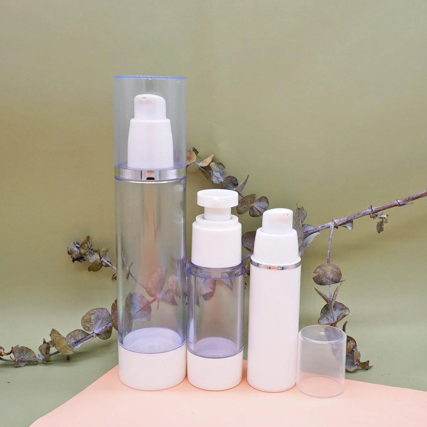AS Round Transparent White 20ml 15ml 50ml Airless Lotion Pump Bottle 10ml with Silver Collar