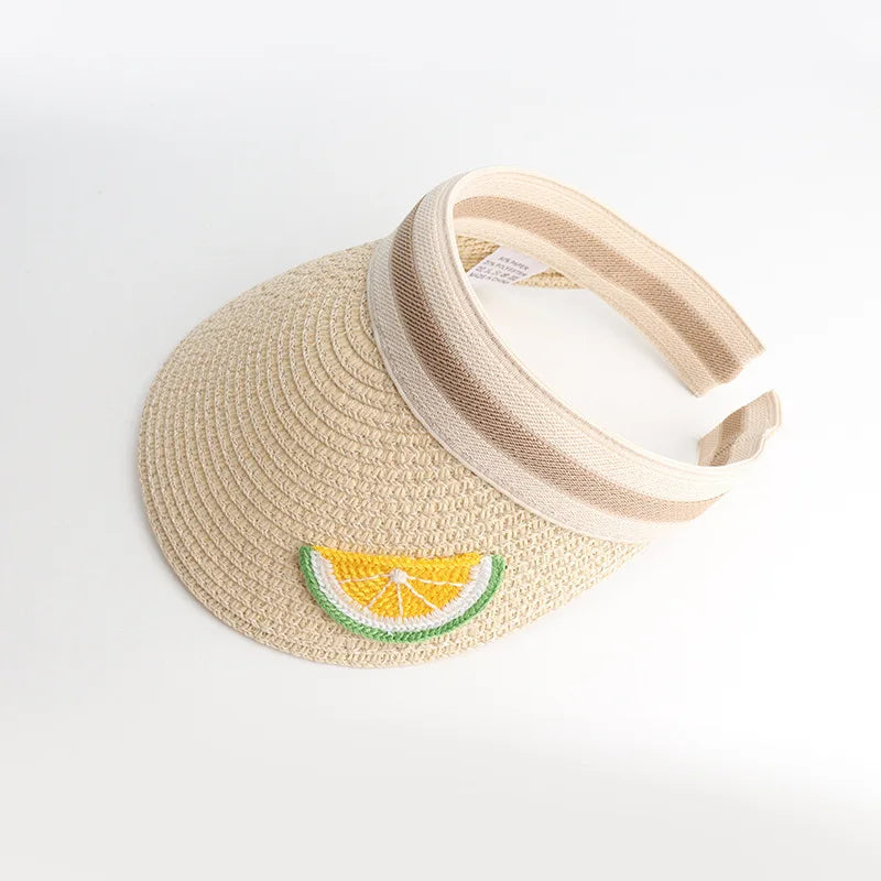 Custom Made Outdoor Sports Summer Beach Straw Flower Visor Hat With Lemon Decoration