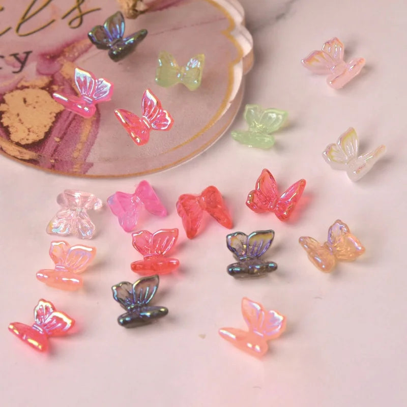 Paso Sico 50pcs/bag Factory Wholesale Resin Tiny Butterfly Japanese Style Ice Shimmer Colorful Mixed Nail Art Supplies DIY 3D