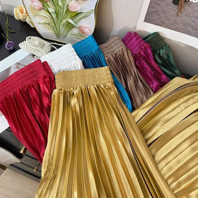 Wholesale Fashion Large Hem Casual Plus Size Solid Color Maxi High Waist Long Pleated Skirt for Women