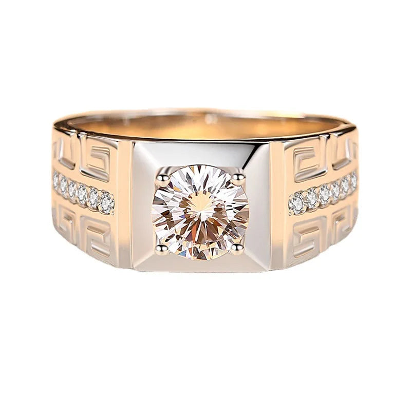 Wish Jewelry S925 Sterling Silver Engagement Wedding Ring 4 Claws Inlaid With the Great Wall Pattern Men'S Moissanite Rings
