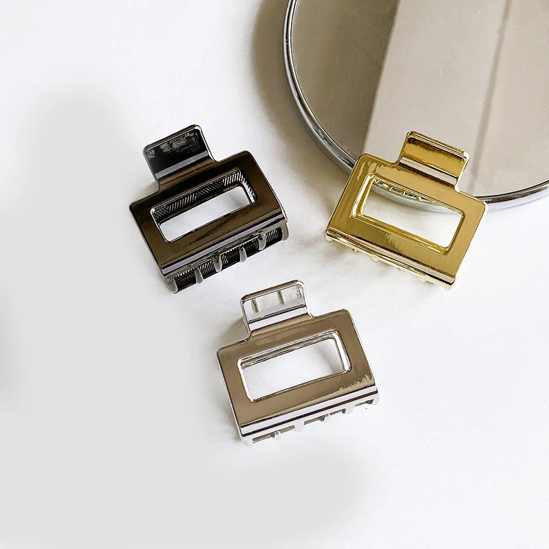 Metal Hollow Square Claw Hair Clip 5cm Alloy Shark Hair Claw Clips Small Back Head Hair Grab