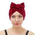 Solid Color Elastic Polyester Pre Tied Knotted Turban With Removable Bow Twist Turbans for Women
