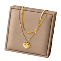 Risingmoon Fashion Stainless Steel Gold Plated Love Heart Shaped Double Pendant Necklace for Woman