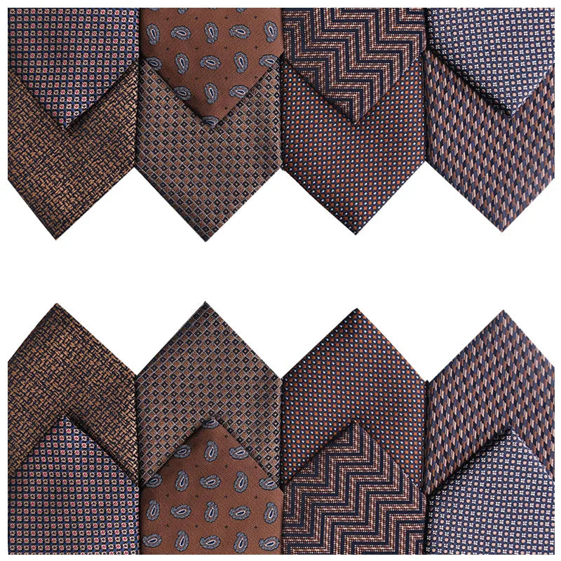 New Design Brown Ties for Men Classic Striped Floral Necktie Polyester Shirt Accessories Daily Wear Cravat Wedding Party Gravata