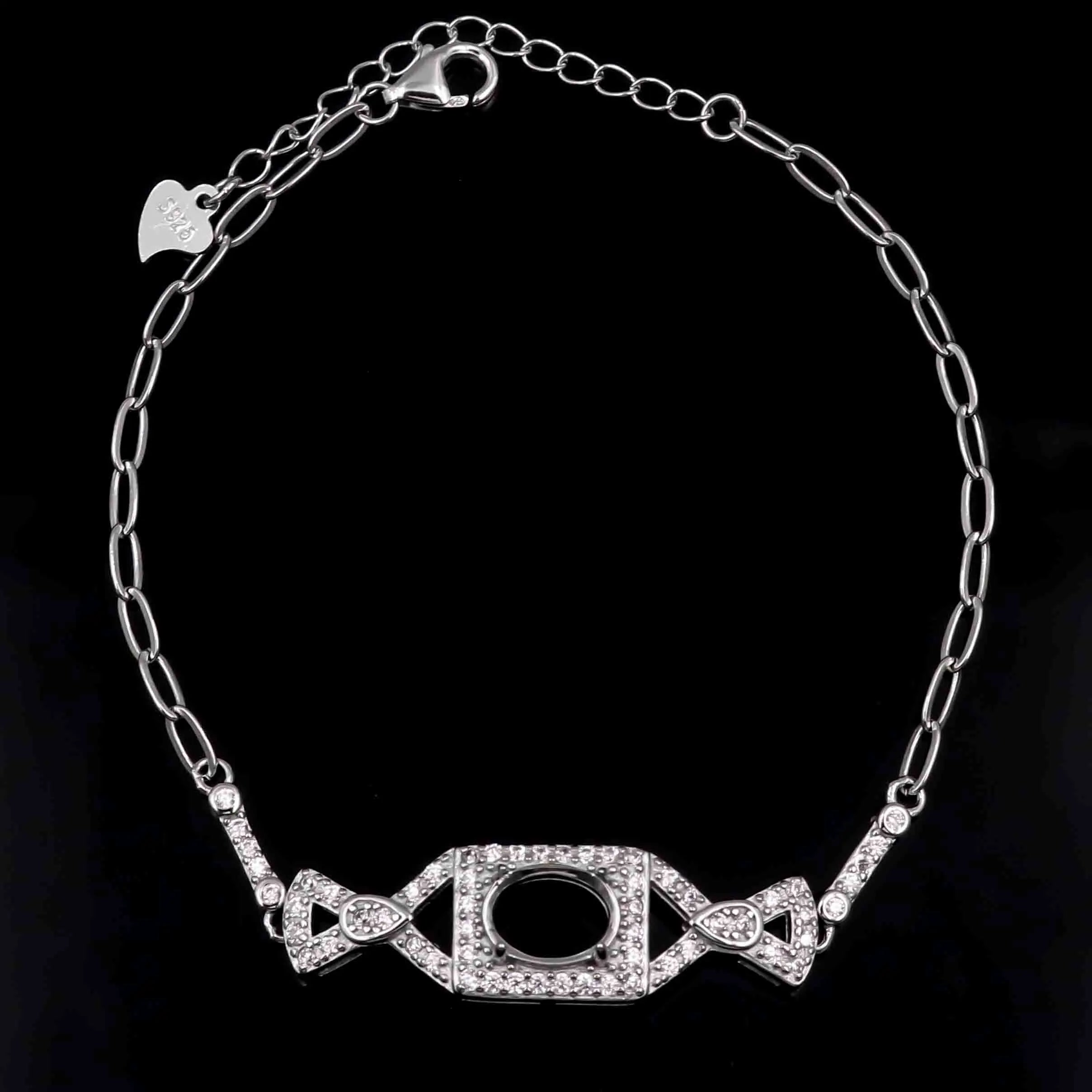 Sterling Silver 5*7/6*8/7*9mm Semi Mount Bracelet Empty Frame Blank Claw Setting S925 Base Holder Without Center Stone Inlay DIY