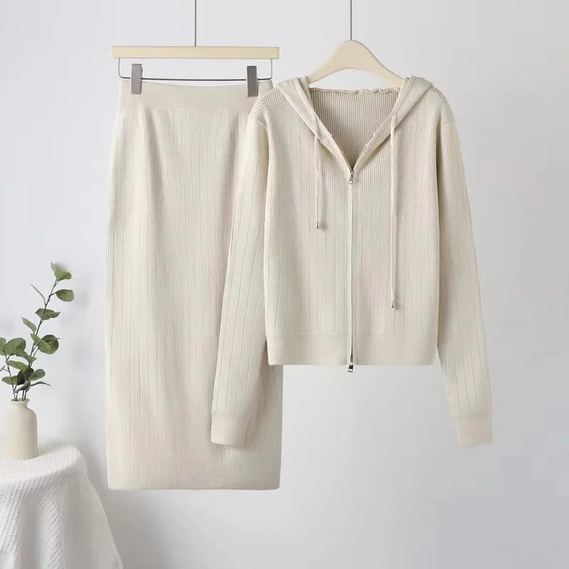 OEM Wholesale Custom Women's Oversize Cardigan Sweater Set Spring Zipper Closure Casual Two-Piece Women's Sweaters