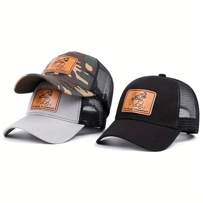 Wholesale Custom High Profile Mesh 6-Panel Snap Back Cap Truck Driver Hip Hop Fashion Leather Patch Logo Beach/Casual Travel