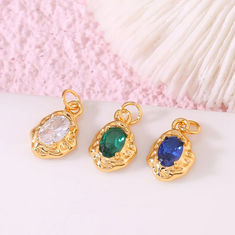 2024 Fashion Charm Zircon Stones 14K Gold Plated Brass Geometric Mini Small Pendant Charms for Jewellery Making Supplies