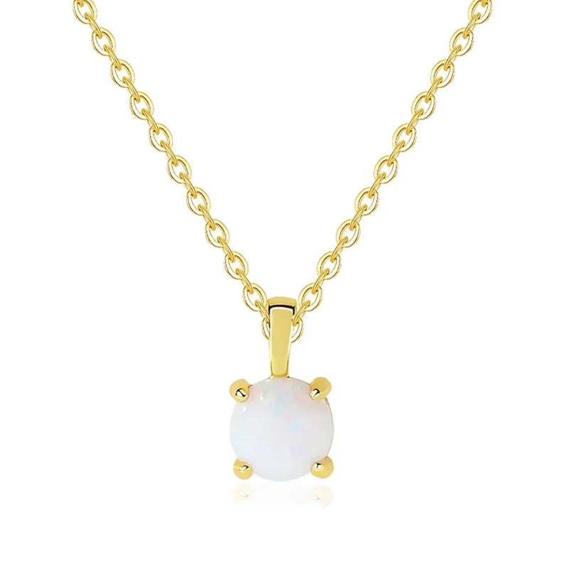 Minimalist Jewelry Necklace Gold Plated Sterling Silver Four Claws Opal Pendant Necklace Women