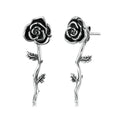 925 Sterling Silver Vintage Rose Stud Earrings for Women Retro Black Rose Girls Ear Studs Fine Jewelry Dainty Ears Gift SCE1361