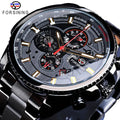 Forsining Mens Business Rose Golden Case Blue Stainless Steel Sport Three Dial Multifunction Mechanical Automatic Wrist Watch
