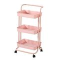 Household Three-tier Mobile Storage Cart with Plastic Mesh Basket Kitchen Storage Trolley