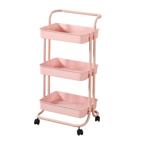 Household Three-tier Mobile Storage Cart with Plastic Mesh Basket Kitchen Storage Trolley
