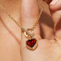 Europe INS Vintage Gold Plated Stainless Steel Jewelry Red Crystal Heart Shape Pendant Necklace for Women Girls