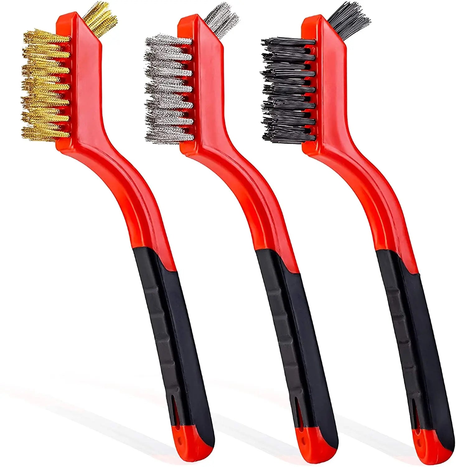 Wire Brush Set 3Pcs With Curved Handle Grip for Rust Dirt & Paint Scrubbing With Deep Cleaning