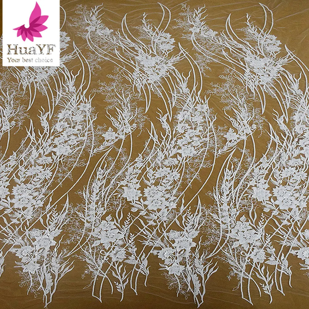 HY2835 White African Flower Embroidery Heavy Beaded Sequins Lace Wedding Bridal Dress for Show Wholesale