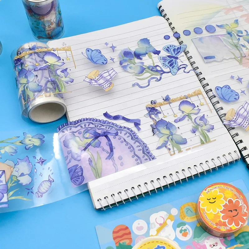 Custom Bulk 80mm Wide Japanese  Set  Roll PET Transparent Flower