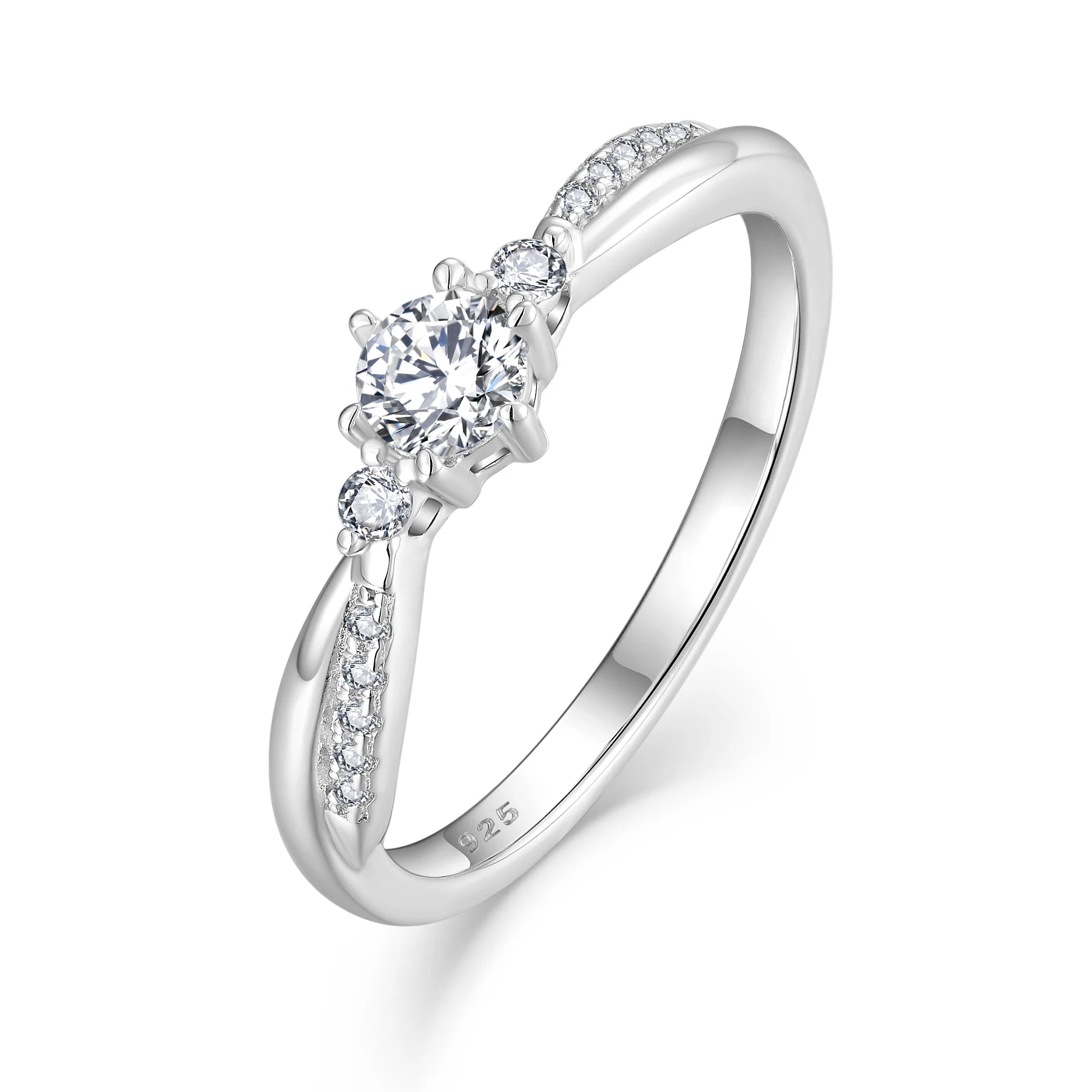 Custom Oem Fine Jewelry 925 Sterling Silver Engagement 5A Cubic Zirconia Women Wedding Rings for Luxury Gift