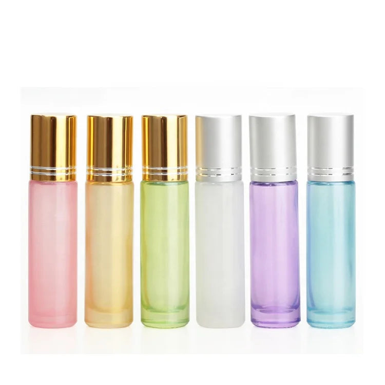 Pearl Color Gold Lid Essential Oil Stainless Steel Roller Empty Glass Perfume Roll on Bottles 10 ml