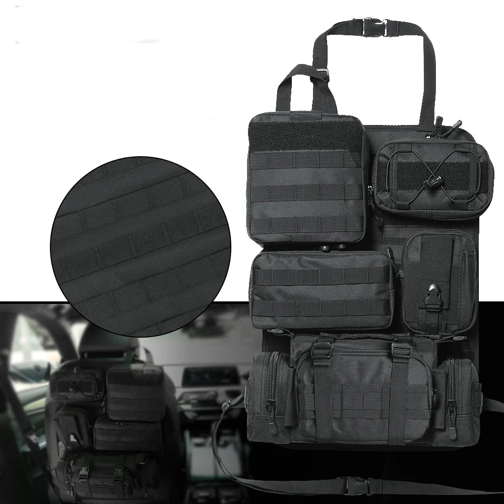 6 Pack Tactical Molle Car Seat Back Organizer Tactical Vehicle Panel with 5 Detachable Molle Pouch for Car Truck Jeep Vehicle