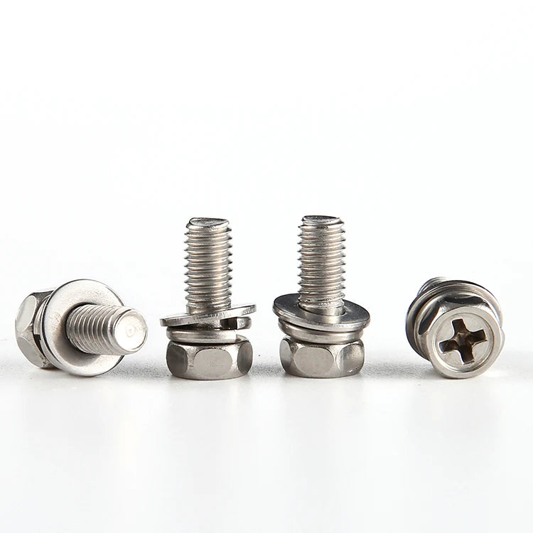GB9074.13 Stainless Steel Cross Recessed Hexagon Bolt With Spring Lock Washer and Plain Washer Assemblies