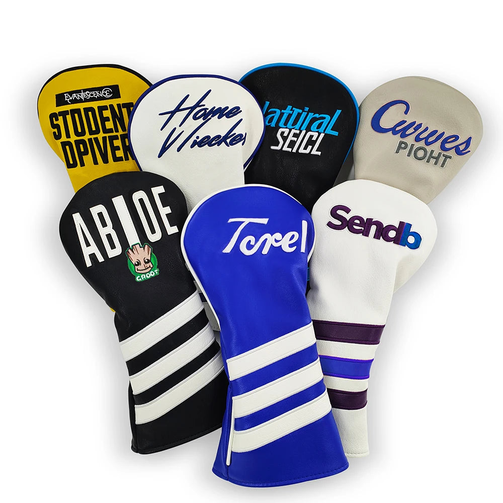 Custom Embroidery Printing PU Leather Golf Driver Fairway Hybrid Wood Headcover