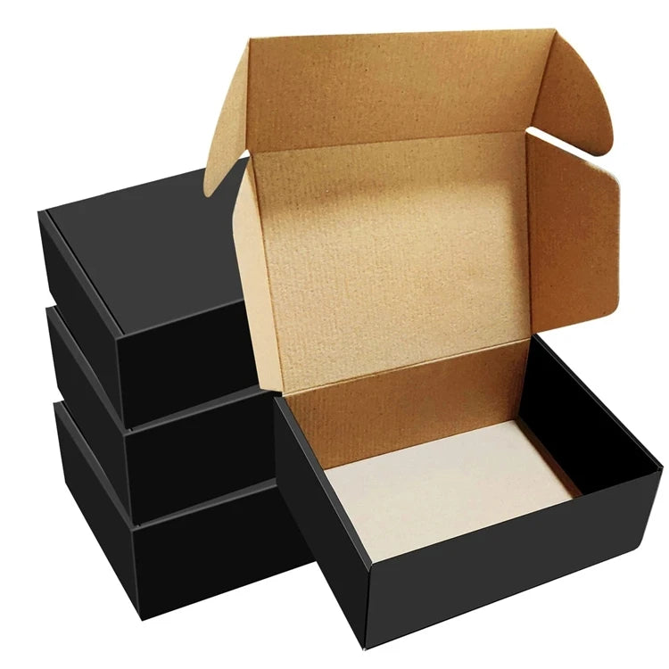 Custom Full-Color E Flute Corrugated Cardboard Mailer Boxes Black Printing Yellow Kraft Paper Waterproof with Embossing Feature