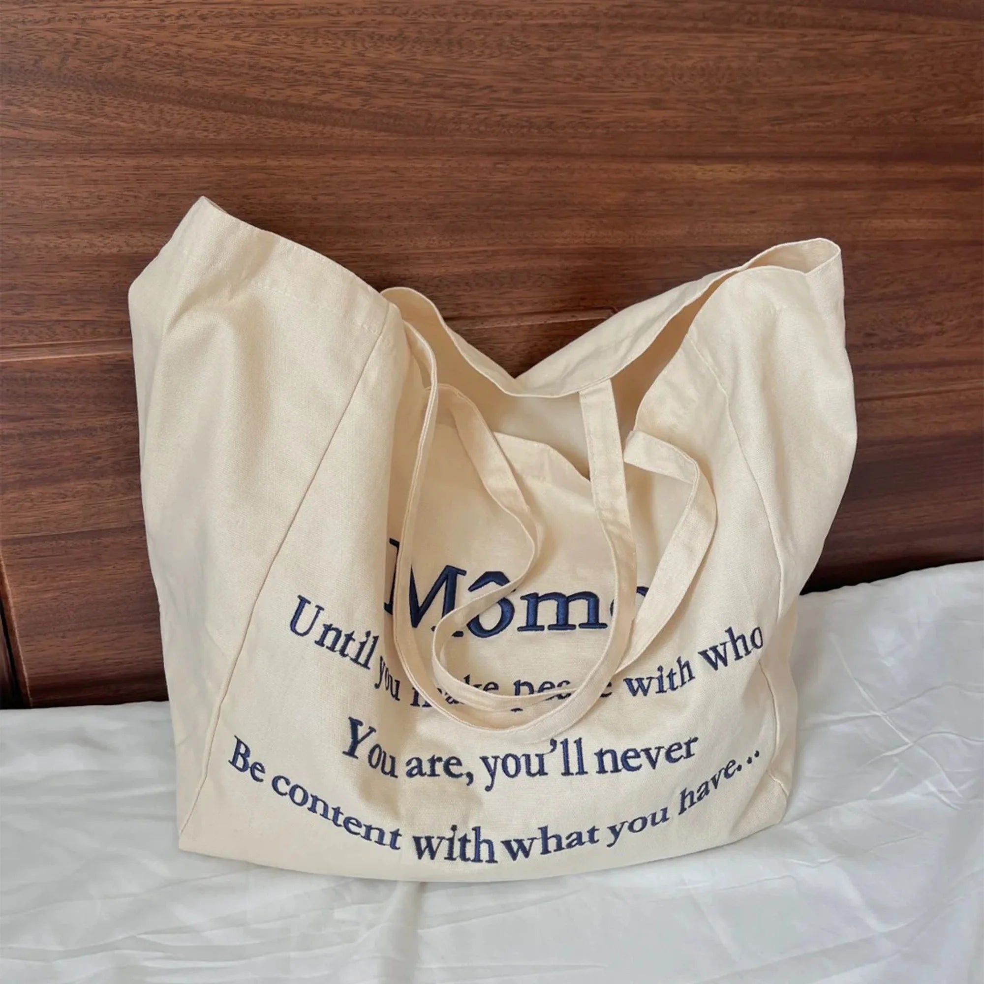 Foldable Canvas Shopping Tote Bag Letter Logo Printed Reusable Shopping Bags Custom