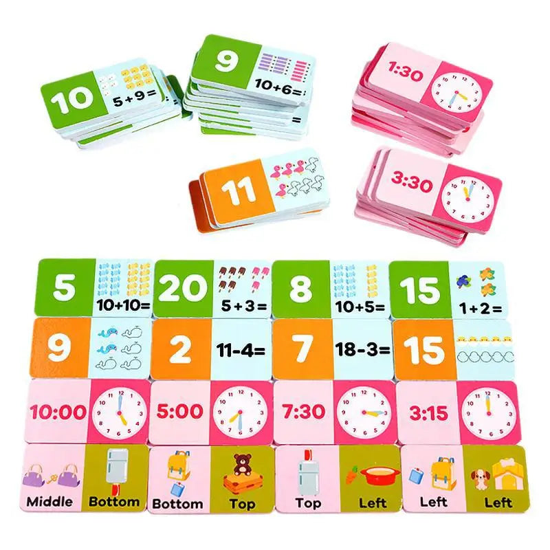 4 in 1 Dominoes Learning Mathematical Addition and Subtraction Recognizing Time and Words Early Education Puzzle Wooden Dominoes
