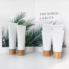 Hot Sale White Empty Plastic Tube 80g 100g 120g White Facial Cleanser Soft Tube Hand Cream 100ml Squeeze Tube with Bamboo Lid