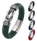 Leather Bracelet Stainless Steel Magnetic Buckle Leather Cuffs Wristband for Boys Mens