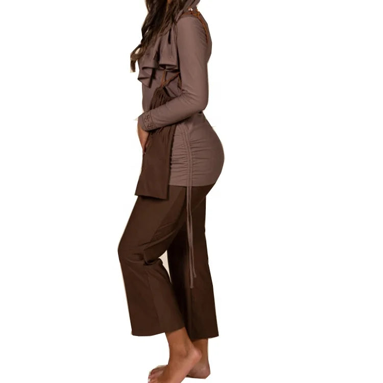 2023 Online Wholesale Modest Muslim Women Swimwear &Beachwear Swimming Swimsuit Islamic Burkinis Musulman 2 Pcs Sets