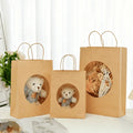 Custom Reusable Recyclable Kraft Paper Shopping Tote Bag Biodegradable Doll Gift Packaging Bag with Pvc Window Printable Logo
