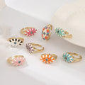 Bohemian Gold Plated Colorful Oil Dripping Open Eye Rings Crystal Adjustable Rainbow Enamel Evil Eyes Ring