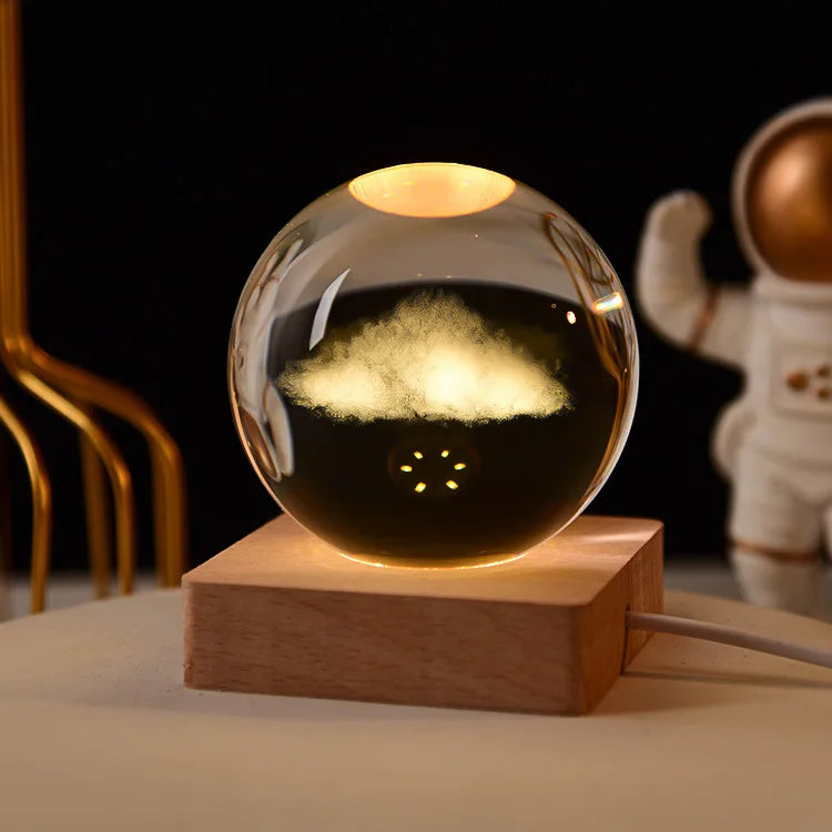 Polished Crystal Ball 3D Moon Night Light Ball Projection Lamp with Planet Model for Christmas Thanksgiving or Birthday