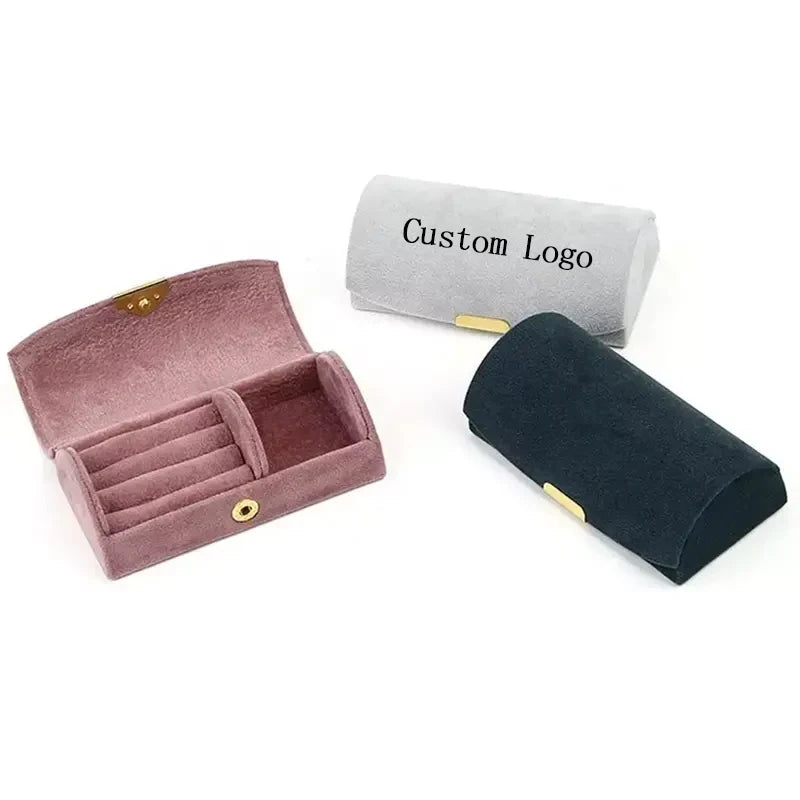 Elegant Beige Velvet Jewelry Box with Zipper Gift Packaging for Pendant Earrings Ring