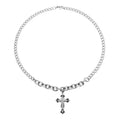 Fashion Men Women Jewelry Hip-hop Luxury Titanium Steel Necklace Gem Inlayed Cross Clavicle Chain