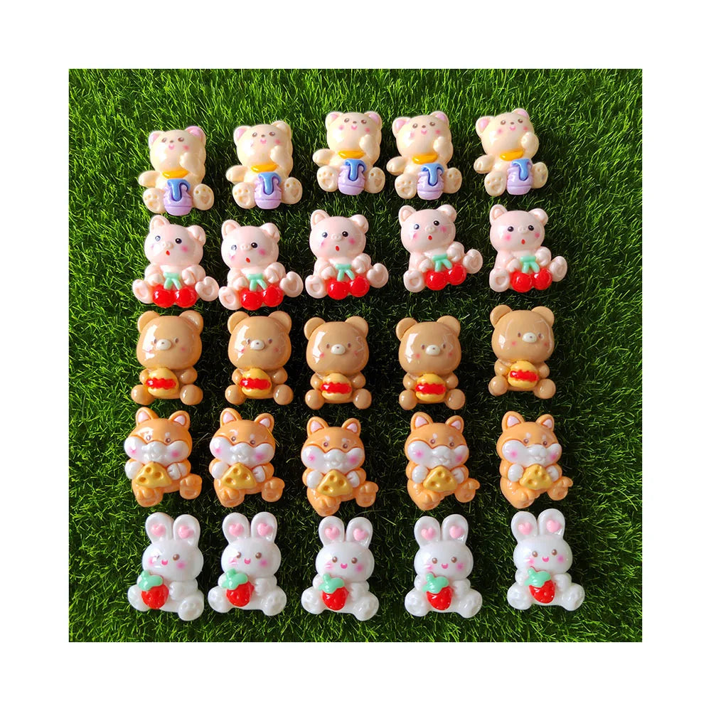 Kawaii Mix Cartoon Resin Flatback Animals Bear Rabbit Dinosaur Resin Charms for Cell Phone Decorations Hair Clips Accessory