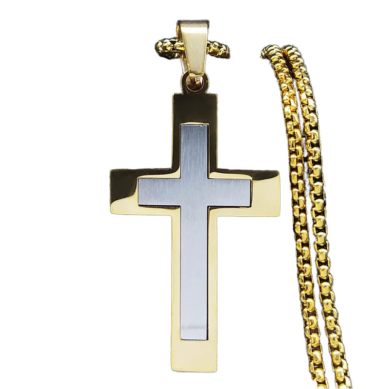 High Quality Stainless Steel Jesus Cross Pendant Men's Chain Necklace Zircon Catholic Crucifixes Rosaries Christian Jewelry